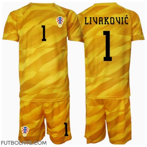 Camiseta Croacia Dominik Livakovic #1 Portero Primera Equipación para niños Eurocopa 2024 manga corta (+ pantalones cortos)